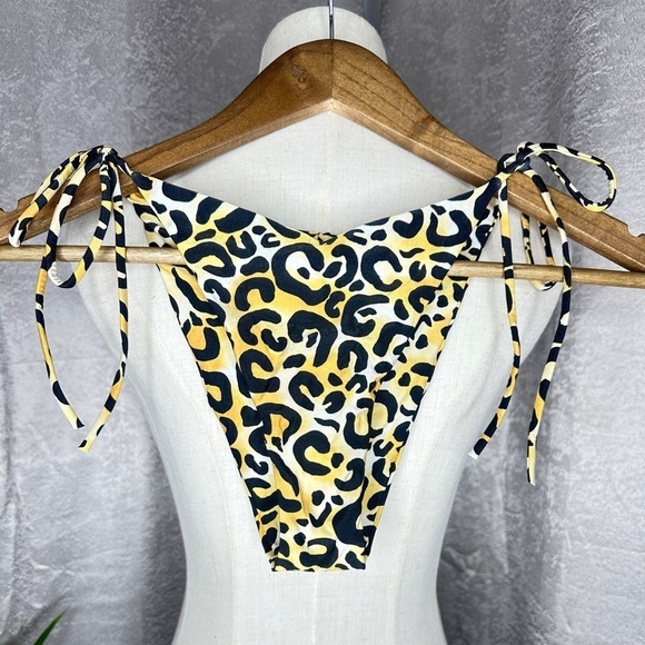 NWT Bond-Eye Golden Leopard Print Cheeky Tie Side Bikini Bottom Sz M - Picture 2 of 9